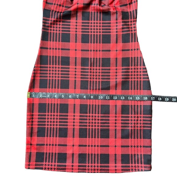 Small Red Plaid Print Mini Dress Red Schoolgirl Costume 90s Y2K Bodycon - Picture 5 of 7